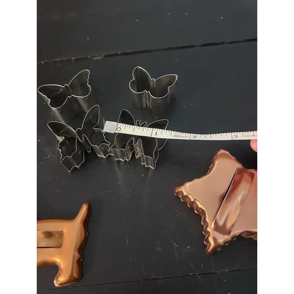 Vintage Metal Cookie Cutters Lot of 6 Butterfly Dog Bell Unbranded